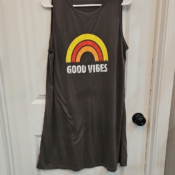 None Dresses & Skirts - Charcoal Sleeveless Dress with Rainbow Design